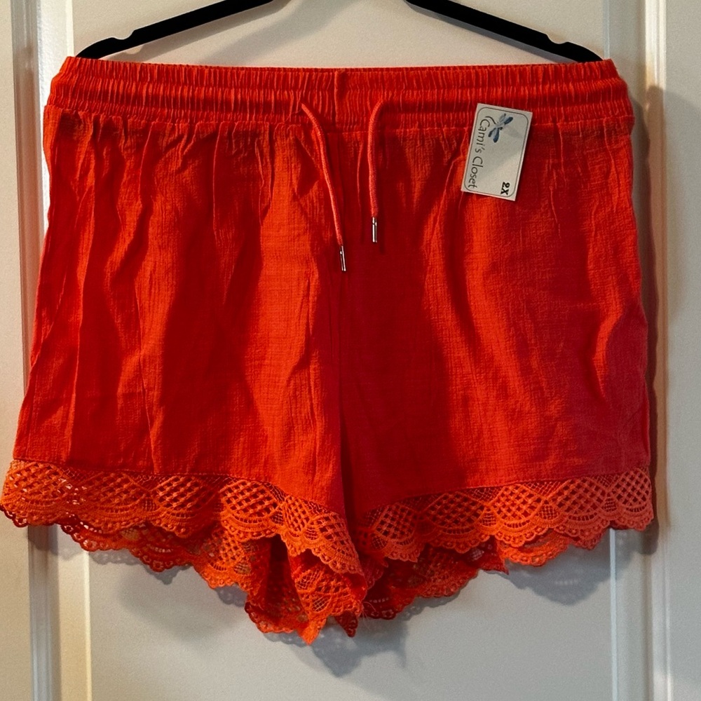 Chiffon Lace Trim Summer Shorts – 2XL Coral – NWT